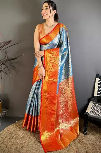 Woven design zari silk blend designer kanjeevaram saree