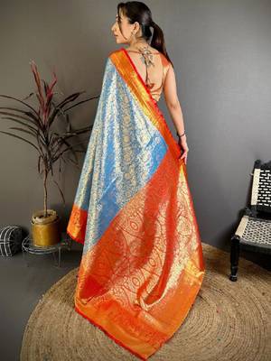 Woven design zari silk blend designer kanjeevaram saree 2