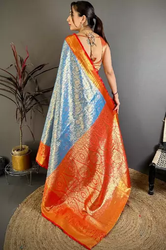 Woven design zari silk blend designer kanjeevaram saree