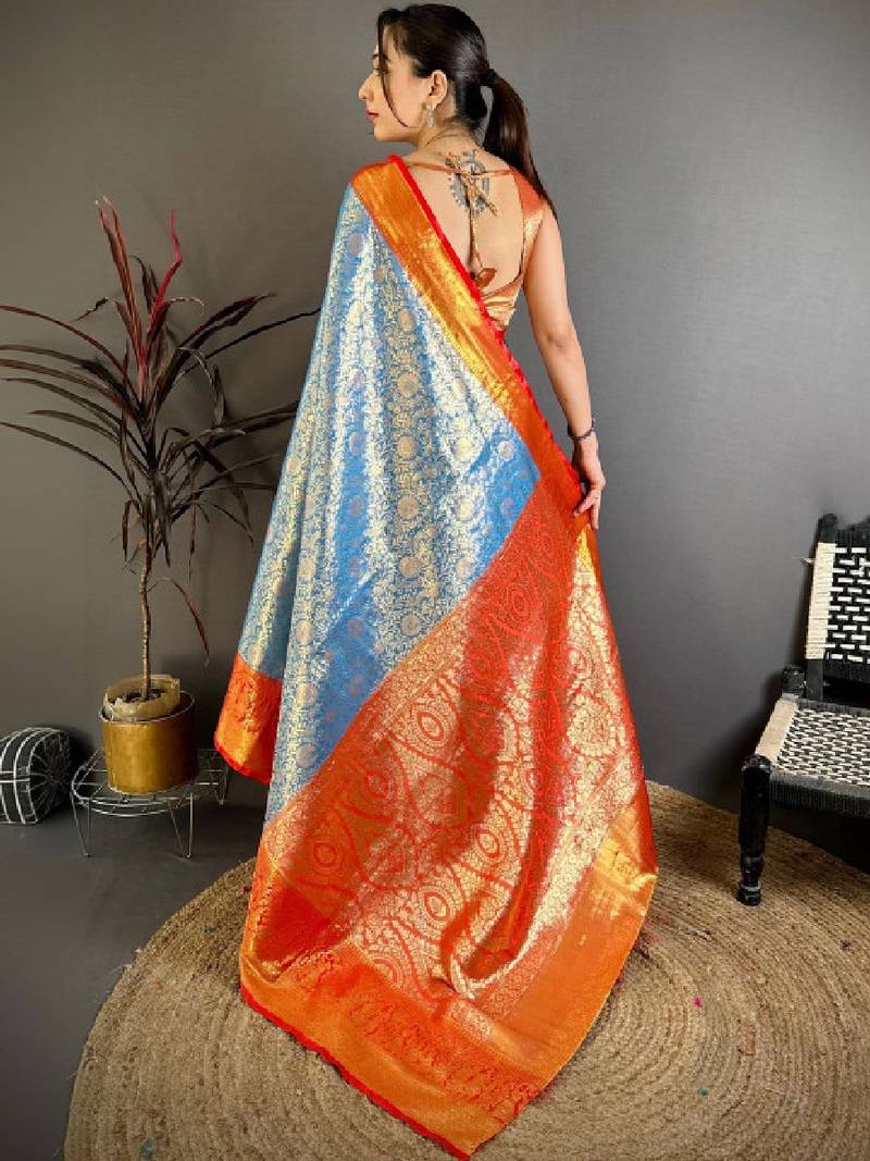 Woven design zari silk blend designer kanjeevaram saree