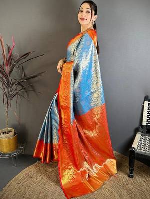 Woven design zari silk blend designer kanjeevaram saree 3