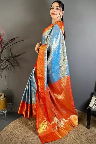 Woven design zari silk blend designer kanjeevaram saree