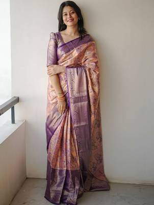 Floral zari silk blend handloom kanjeevaram saree 1