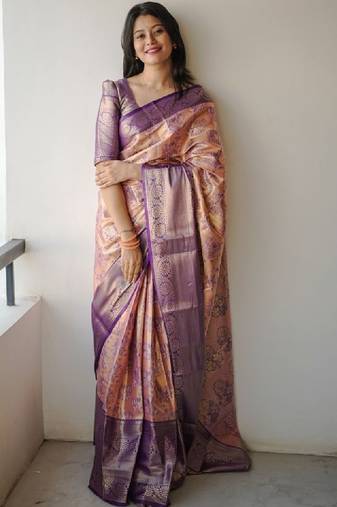 Floral zari silk blend handloom kanjeevaram saree