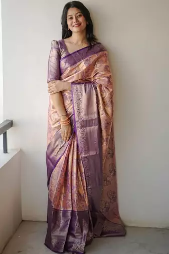 Floral zari silk blend handloom kanjeevaram saree