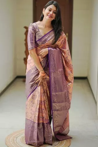 Floral zari silk blend handloom kanjeevaram saree