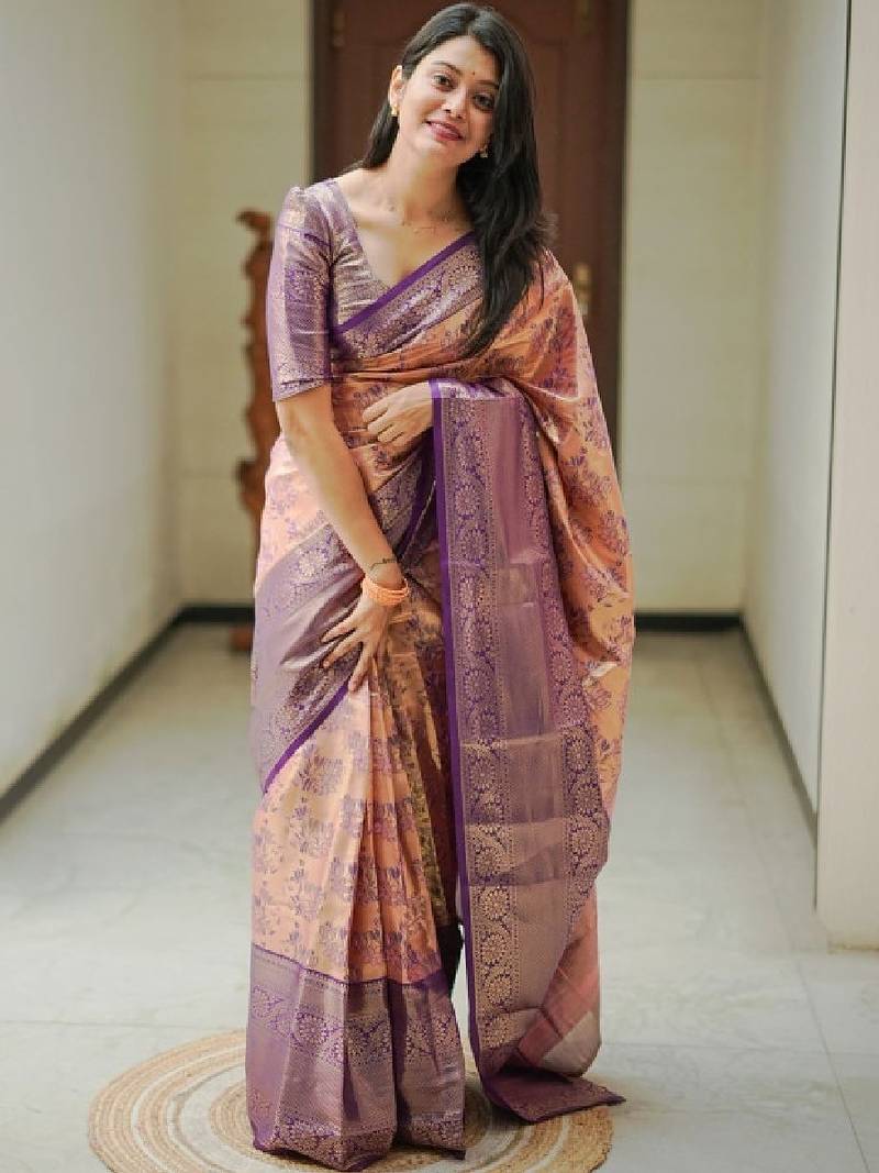 Floral zari silk blend handloom kanjeevaram saree