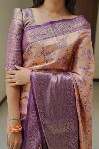 Floral zari silk blend handloom kanjeevaram saree
