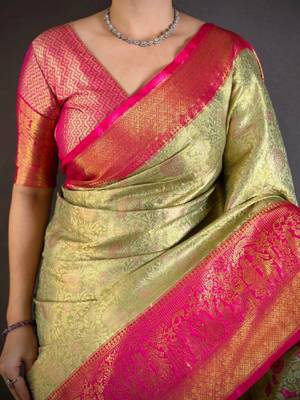 Woven design zari silk blend designer kanjeevaram saree 4