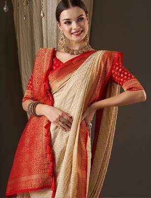 Woven design zari poly georgette designer kanjeevaram saree 3