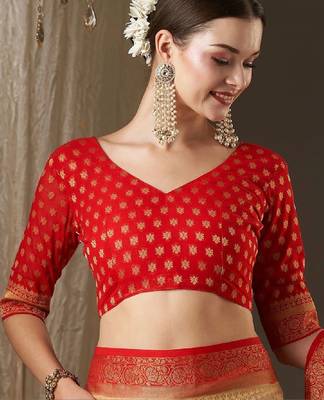 Woven design zari poly georgette designer kanjeevaram saree 4