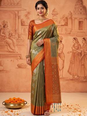 Woven design zari art silk kanjeevaram saree with blouse 1