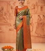 Woven design zari art silk kanjeevaram saree with blouse