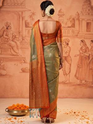 Woven design zari art silk kanjeevaram saree with blouse 2