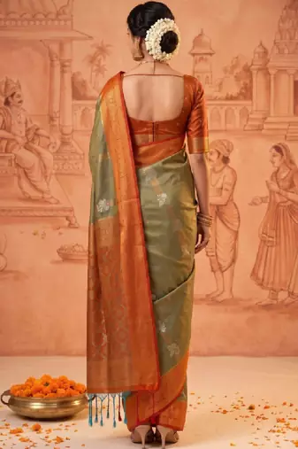 Woven design zari art silk kanjeevaram saree with blouse