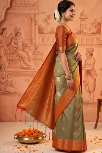 Woven design zari art silk kanjeevaram saree with blouse