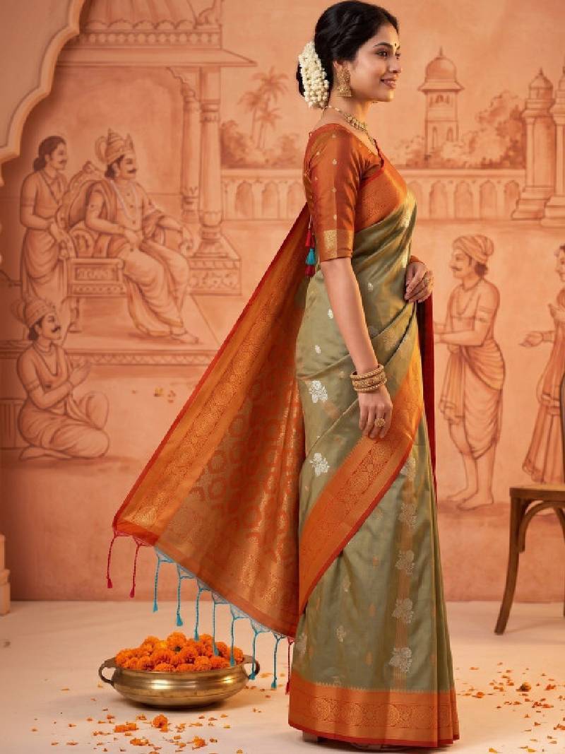 Woven design zari art silk kanjeevaram saree with blouse