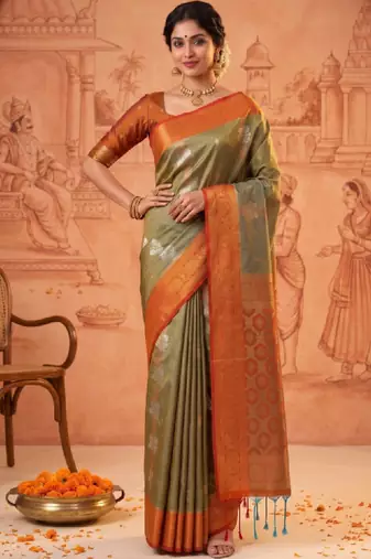 Woven design zari art silk kanjeevaram saree with blouse