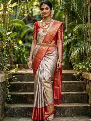 Woven design zari art silk heavy work kanjeevaram saree 1