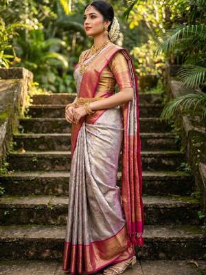 Woven design zari art silk heavy work kanjeevaram saree 3