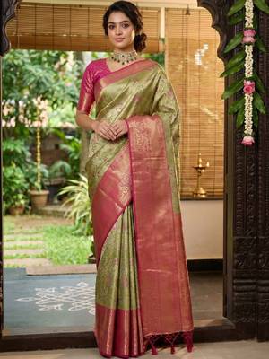 Floral zari art silk handloom kanjeevaram saree 1