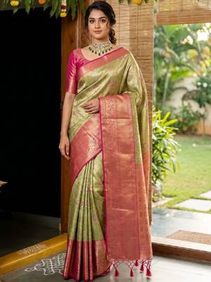 Floral zari art silk handloom kanjeevaram saree 3