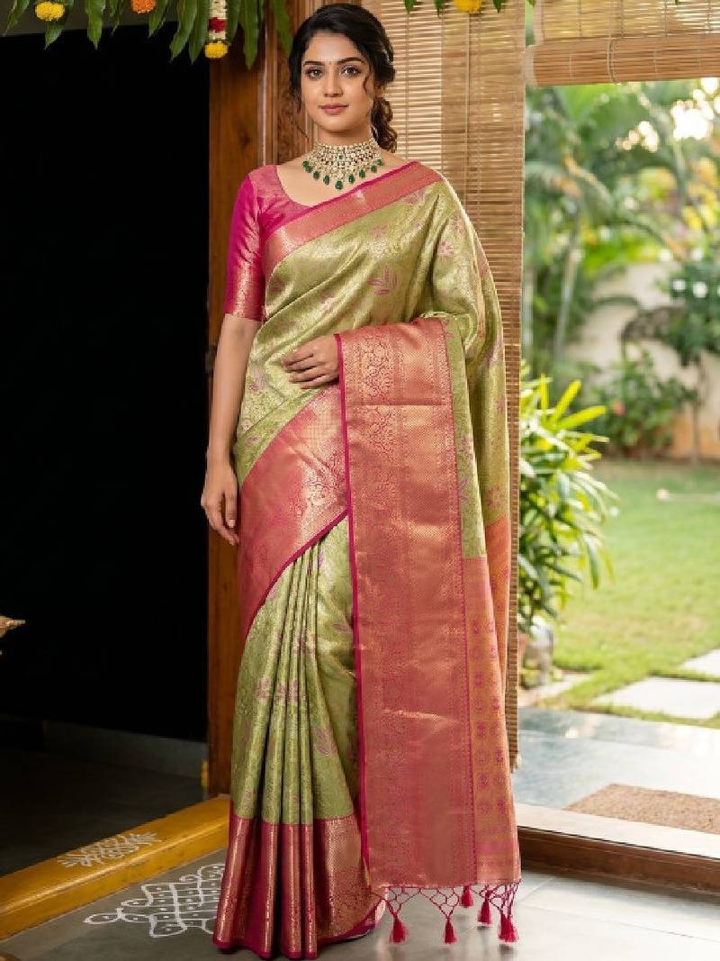 Floral zari art silk handloom kanjeevaram saree
