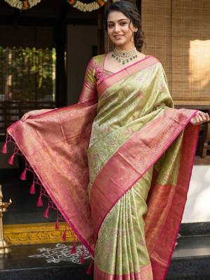 Floral zari art silk handloom kanjeevaram saree 4