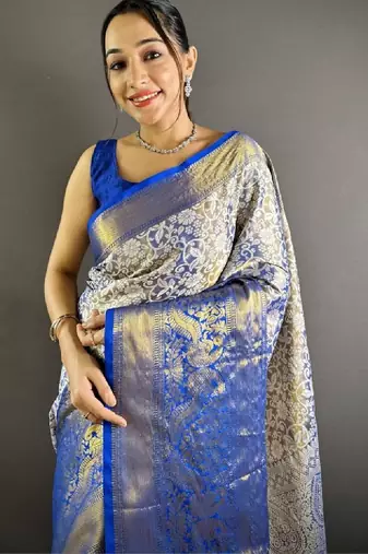 Woven design kanjeevaram sarees with unstitched blouse piece