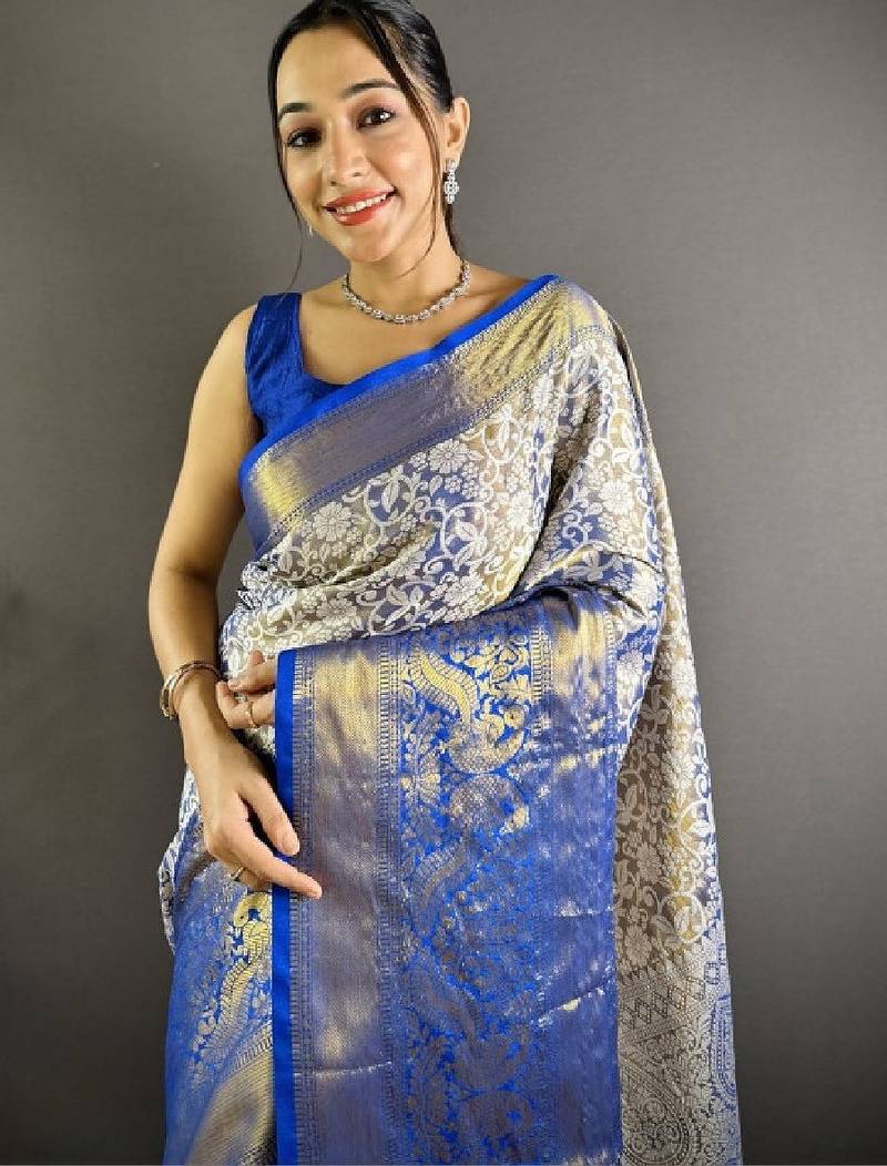 Woven design kanjeevaram sarees with unstitched blouse piece