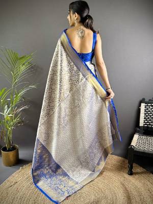 Woven design kanjeevaram sarees with unstitched blouse piece 4