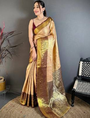 Woven design zari silk blend designer kanjeevaram saree 1