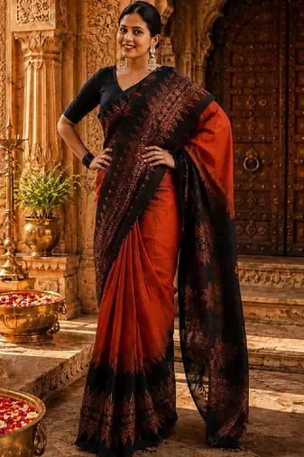 Woven design zari cotton silk kanjeevaram saree with blouse piece