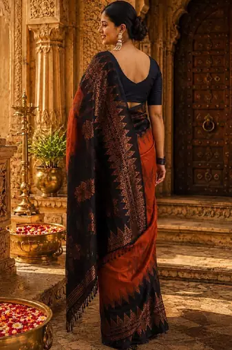 Woven design zari cotton silk kanjeevaram saree with blouse piece