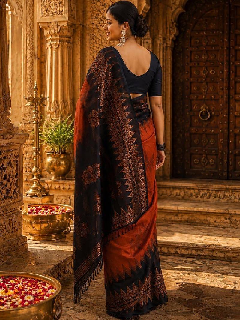 Woven design zari cotton silk kanjeevaram saree with blouse piece