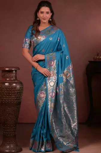 Woven design zari silk blend heavy work kanjeevaram saree