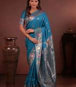 Woven design zari silk blend heavy work kanjeevaram saree