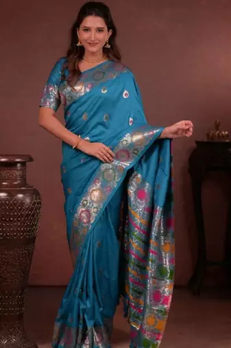 Woven design zari silk blend heavy work kanjeevaram saree