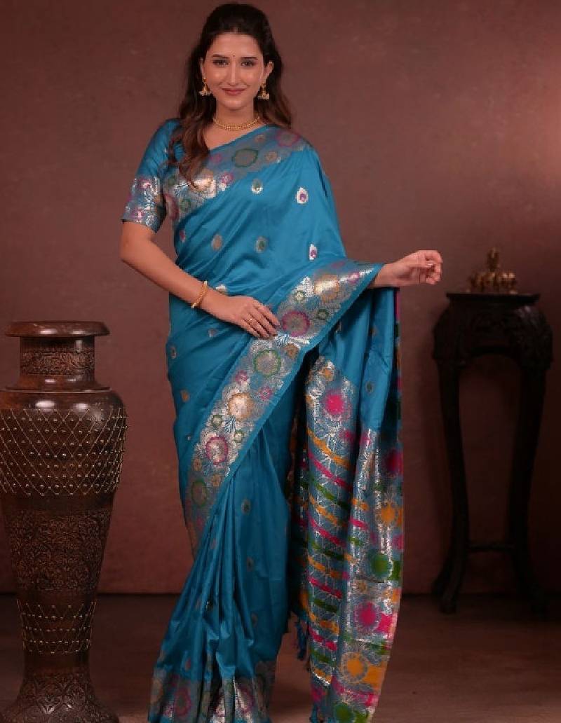 Woven design zari silk blend heavy work kanjeevaram saree