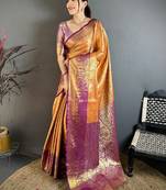 Ethnic motifs zari silk blend heavy work kanjeevaram saree