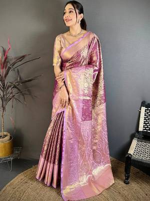 Woven design zari silk blend designer kanjeevaram saree 1