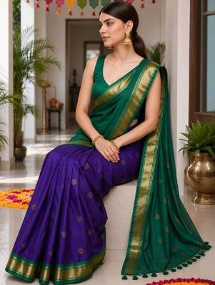 Woven design zari pure cotton kanjeevaram saree 1