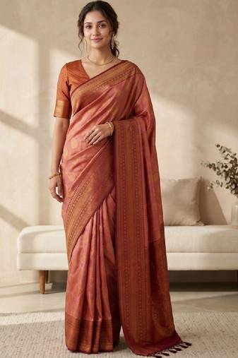 Woven design zari silk blend kanjeevaram saree