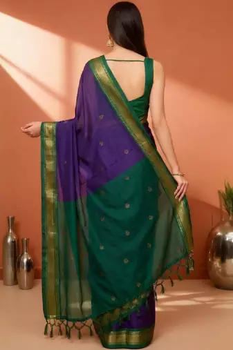 Ethnic motifs woven design zari pure cotton kanjeevaram saree