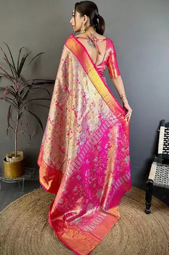 Ethnic motifs zari silk blend designer kanjeevaram saree