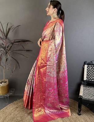 Ethnic motifs zari silk blend designer kanjeevaram saree 3