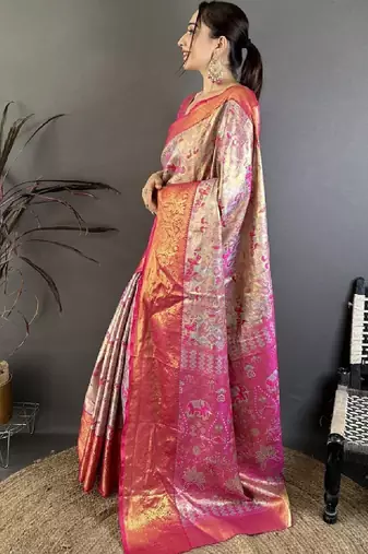 Ethnic motifs zari silk blend designer kanjeevaram saree
