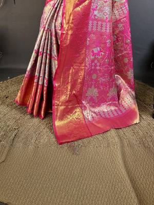 Ethnic motifs zari silk blend designer kanjeevaram saree 4