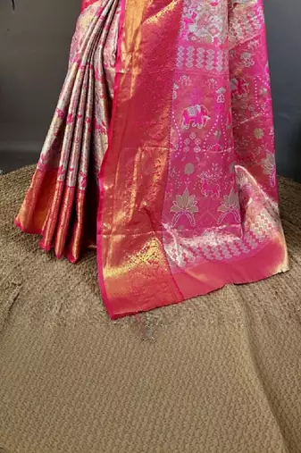 Ethnic motifs zari silk blend designer kanjeevaram saree
