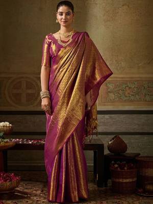 Woven design zari silk blend designer kanjeevaram saree 4